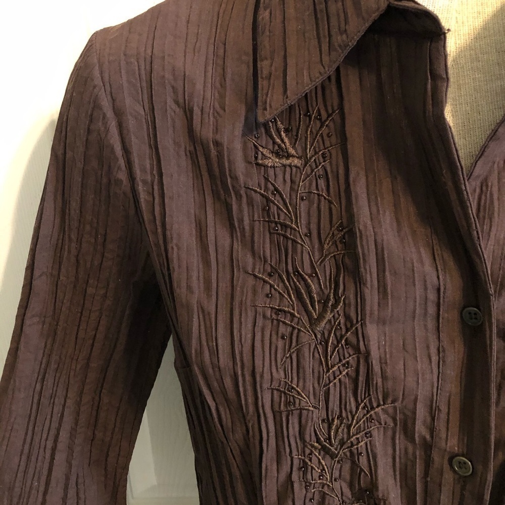 Fred David/ Brown/ Button Down/ Embellished Top/ L - image 3